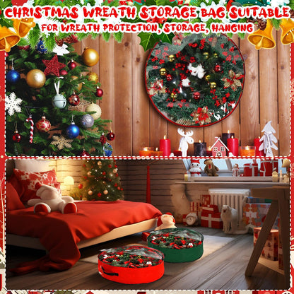 Aliceset 4 Pack Wreath Storage Containers, Ornament Garland Wreath Storage Bags with Handle Zipper Decorative Storages Box for Christmas in July Wreaths(24 x 24 x 7.8 Inch,Red, Green)