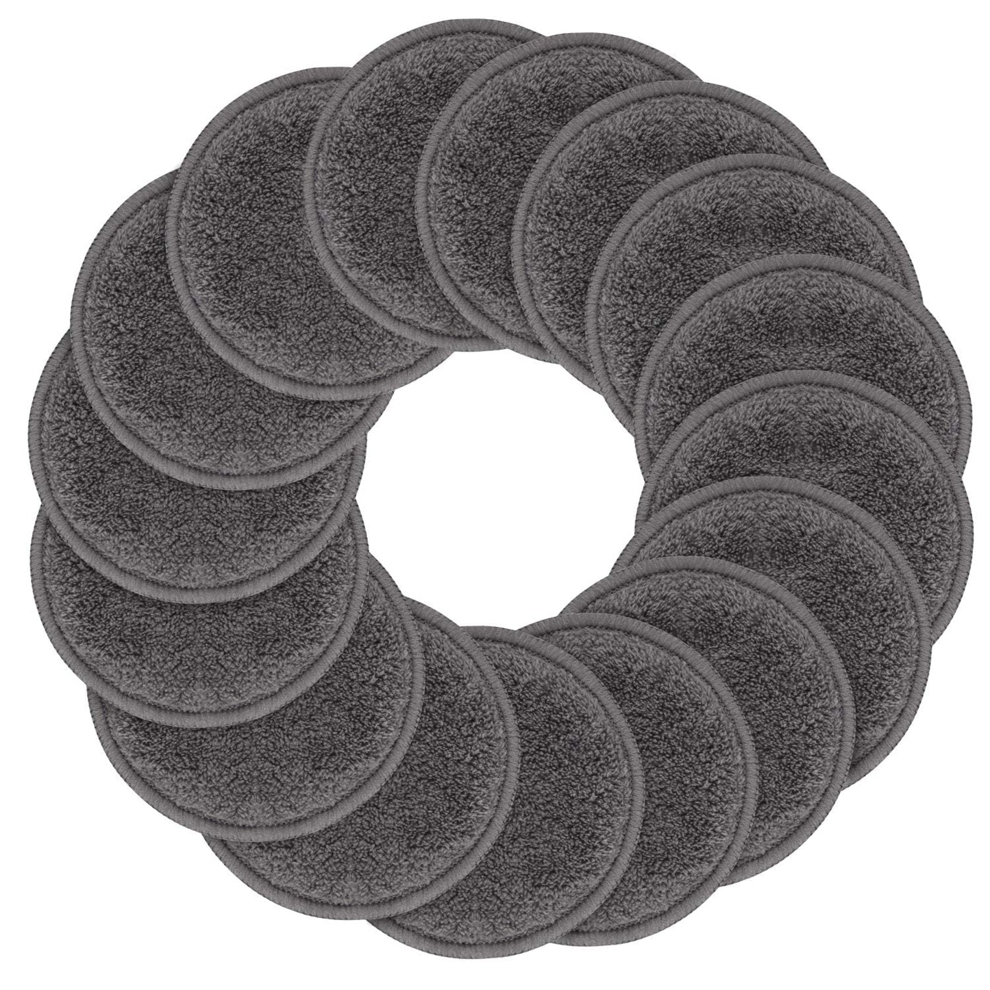 Sunland 16 Pack Reusable Makeup Remover Pads Microfiber Facial Cleansing Pads Washable Face Wipe Rounds with Laundry Bag Grey