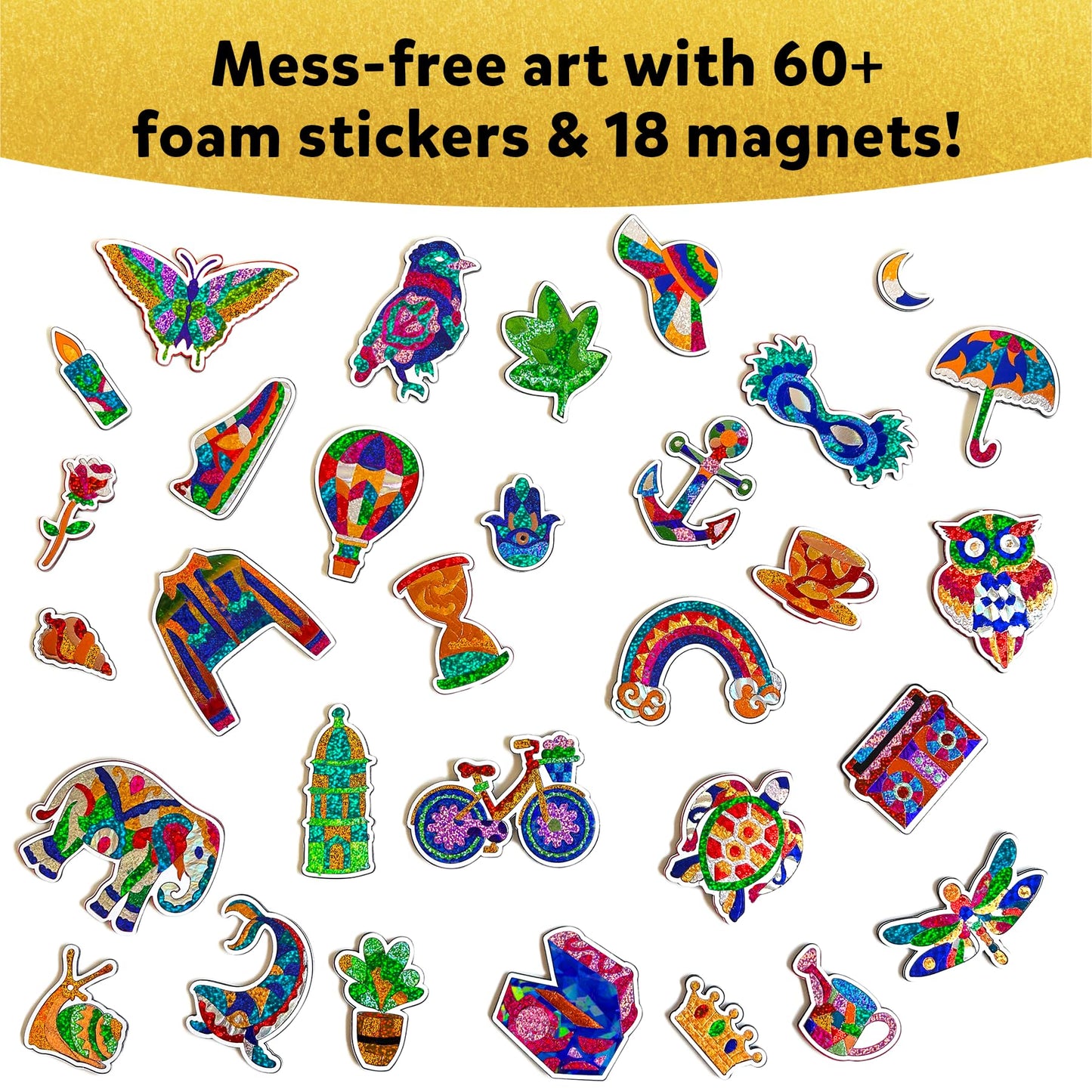 Skillmatics Foil Fun - Pretty Patterns, 18 DIY Magnets Mess-Free Art, Colorful Creative Party Activity, Craft Kits, 60+ Foam Stickers, Gifts for Kids, Teens, Adults, Families