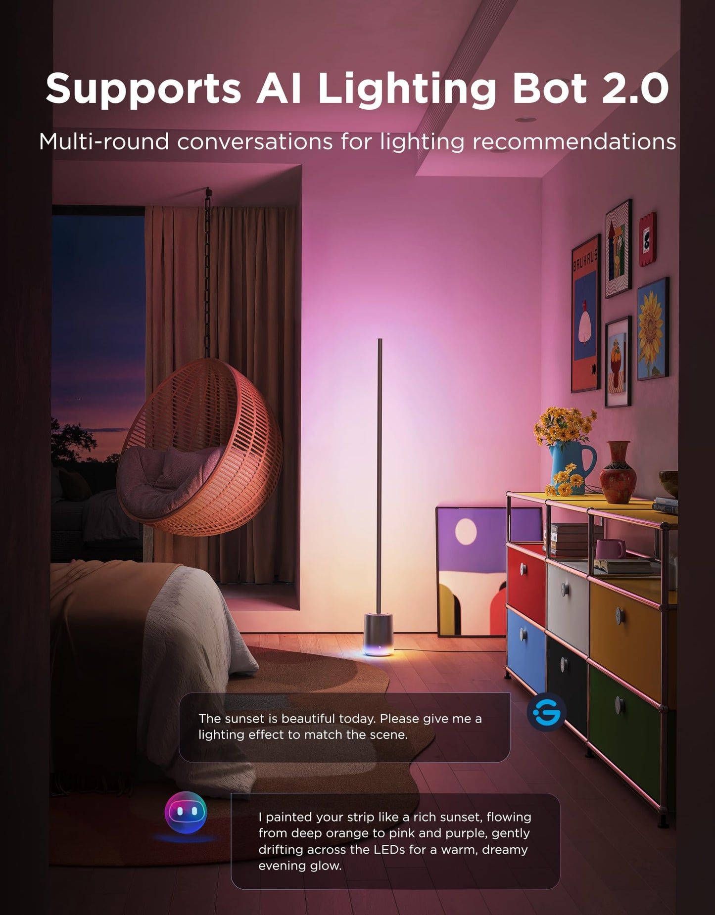 Govee Floor Lamp 3 with Luminblend+ Technology, 2100lm Standing Lamp, Work with Matter,1000K-10000K Modern Floor Lamps for Living Room, Bedroom, Office, Corner Lamp with Dynamic Scenes, DaySync
