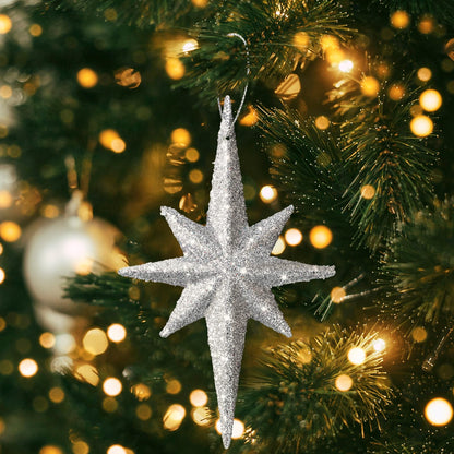 Quzzil 12 Pcs Christmas Bethlehem Star Silver Ornament 4.72 x 2.95 Inch Star of Bethlehem Christmas Tree Topper Glitter Ornament Plastic Nativity Stars Hanging Decor Accessories