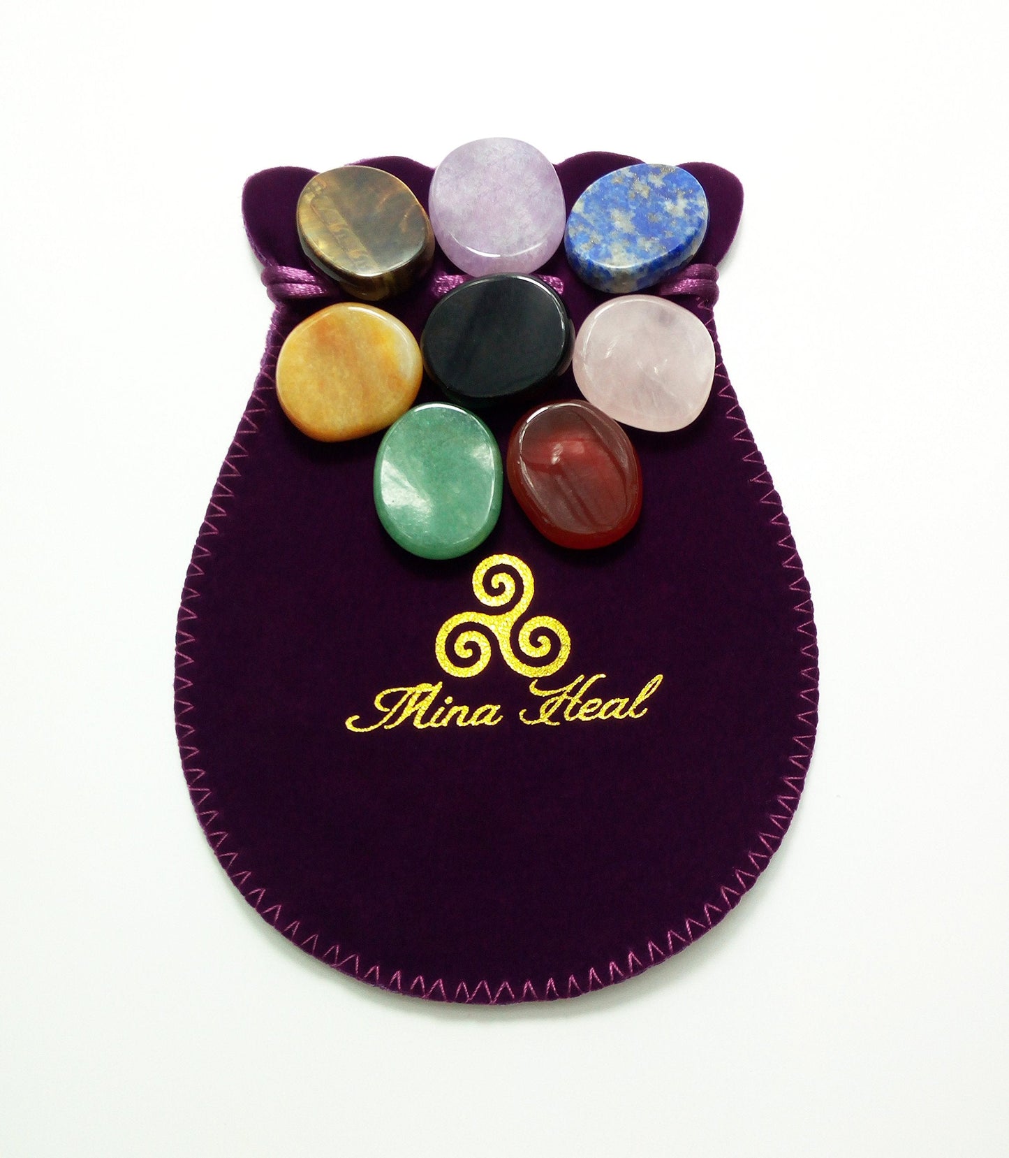 Worry Stones Set of 8 – Polished & Tumbled Crystals and Healing Rocks, Natural Chakra Worry Stones for Meditation, Grounding, Reiki, Anxiety & Stress Relief and Daily Calm