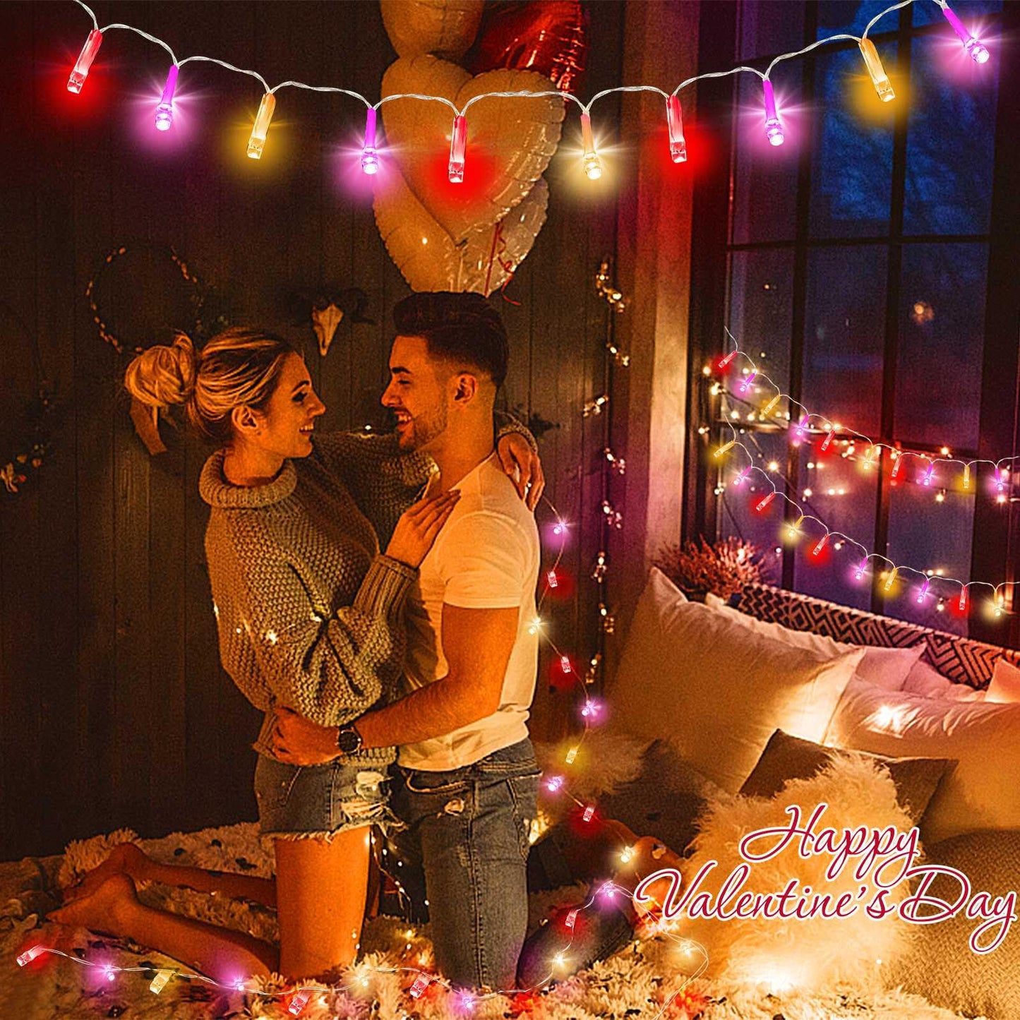 Timer & 8 Mode-33Ft 100LED Valentines Day Decorations Red Pink White Valentines Lights Battery Operated Waterproof Valentines String Lights Valentine Decor for Home Garden Wedding Party Outdoor Indoor