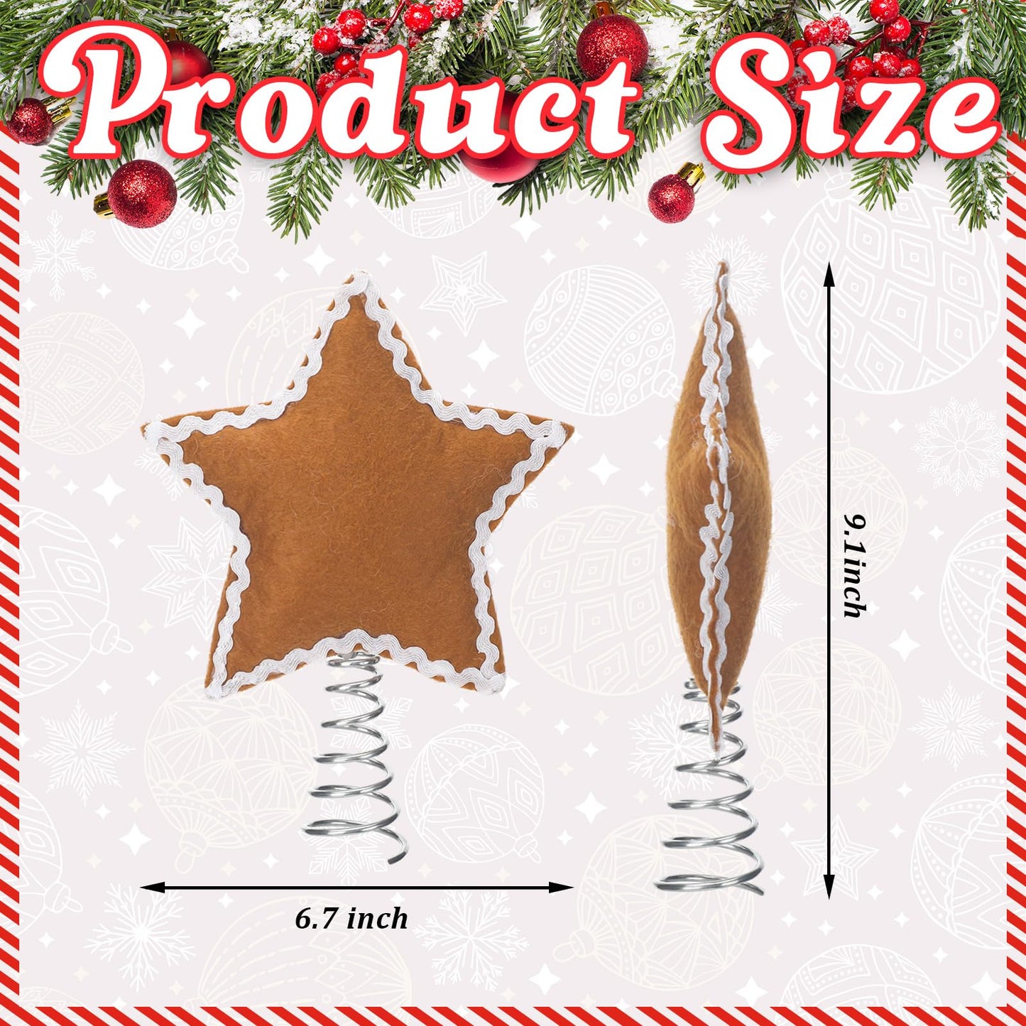 Arrowbash Gingerbread Star Christmas Tree Topper 6.7 Inch Cute Xmas Felt Gingerbread Ornament Decoration for Winter Home Office Holiday Party Decoration