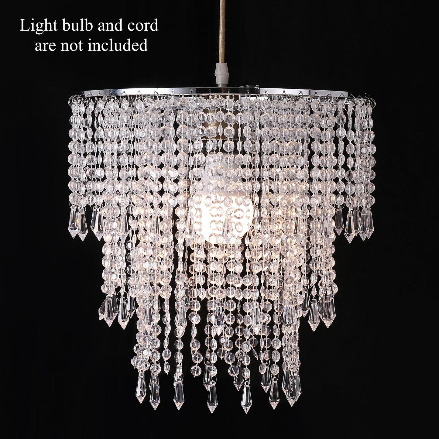 SEEYUAN Acrylic Chandelier Shade Modern Ceiling Light Shade Beaded Pendant Lampshade with Acrylic Beads and Chrome Frame Diameter 11.81 inches