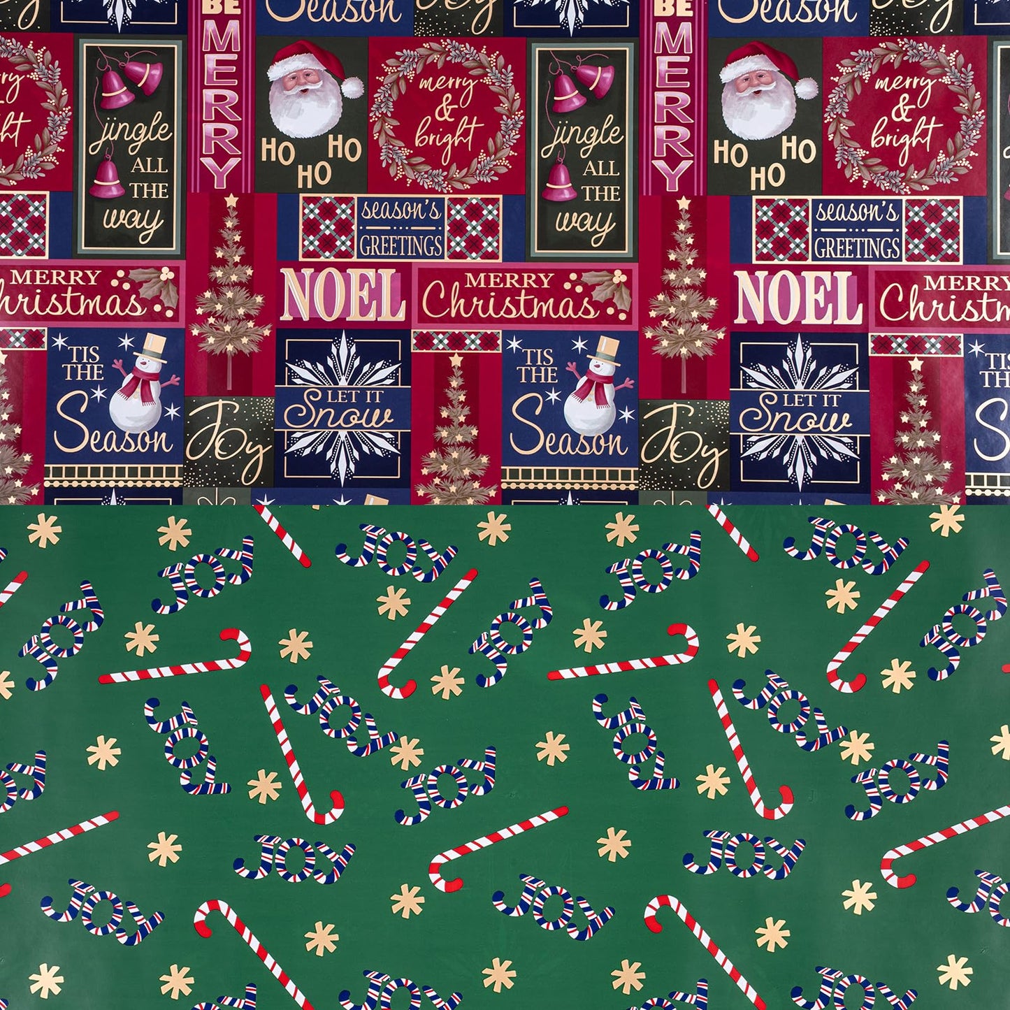 RUSPEPA Reversible Wrapping Paper Roll - Mini Roll - Christmas Santa Claus, Snowman and Candy Cane Pattern Great for Christmas, Party, Holiday - 17.5 Inches X 32.8 Feet