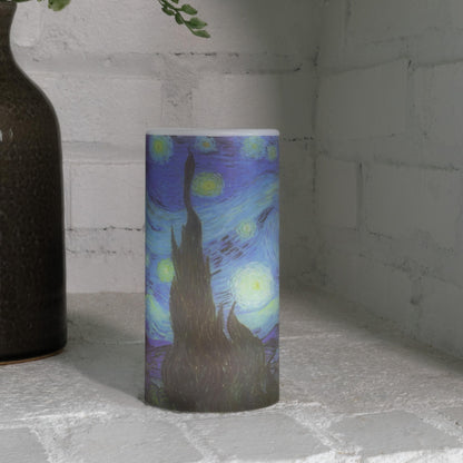 Lavish Home Flameless Candles - 2-Pack Van Gogh Starry Night Battery Operated Candles with Remote and Flickering Light for Home Décor