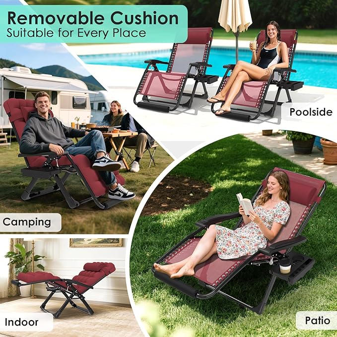 Suteck Oversized Zero Gravity Chair,33In XXL Lounge Chair w/Removable Cushion&Headrest, Reclining Camping Chair w/Upgraded Lock and Footrest, Reclining Patio Chairs Recliner for Indoor Outdoor,500LBS