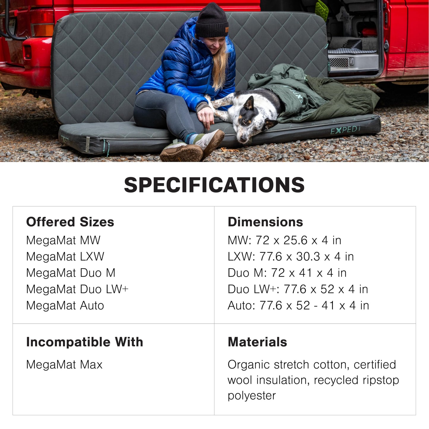 Exped MegaMat LuxeWool Cover, Organic Cotton and Wool Sleeping Mat Cover, Double Wide, Duo Medium