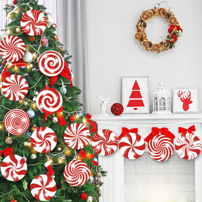Huwena 24 Pcs Christmas Outdoor Decorations Hanging Ornaments Peppermint Candy Yard Signs Double Sided Lawn Decorations Peppermint Ornaments for Xmas(Classic Style)
