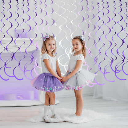 36Pcs Purple Hanging Swirl Decorations Ombre Purple Felt Swirl Streamer Spiral Ceiling Garland for Lavender Lilac Violet Birthday Wedding Bachelorette Baby Shower Graduation Holiday Hen Party Supplies