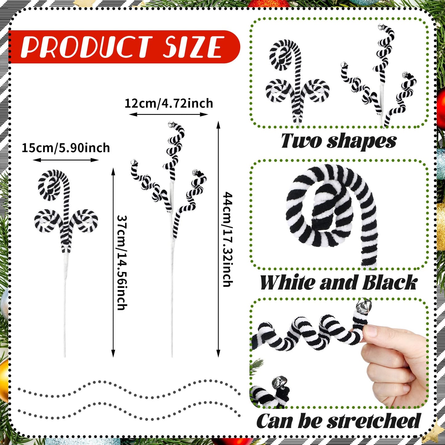 Soulchen 15 Pcs Black and White Christmas Tree Picks Decorations Curly Pick Christmas Tree Stems for Xmas Home Decorations DIY Vase Filler Holiday Crafts Ornaments for Wreath Garland