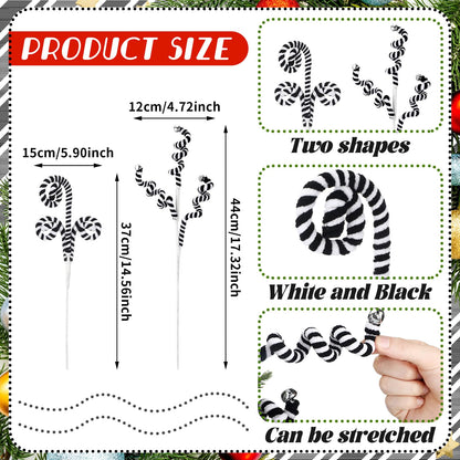 Soulchen 15 Pcs Black and White Christmas Tree Picks Decorations Curly Pick Christmas Tree Stems for Xmas Home Decorations DIY Vase Filler Holiday Crafts Ornaments for Wreath Garland
