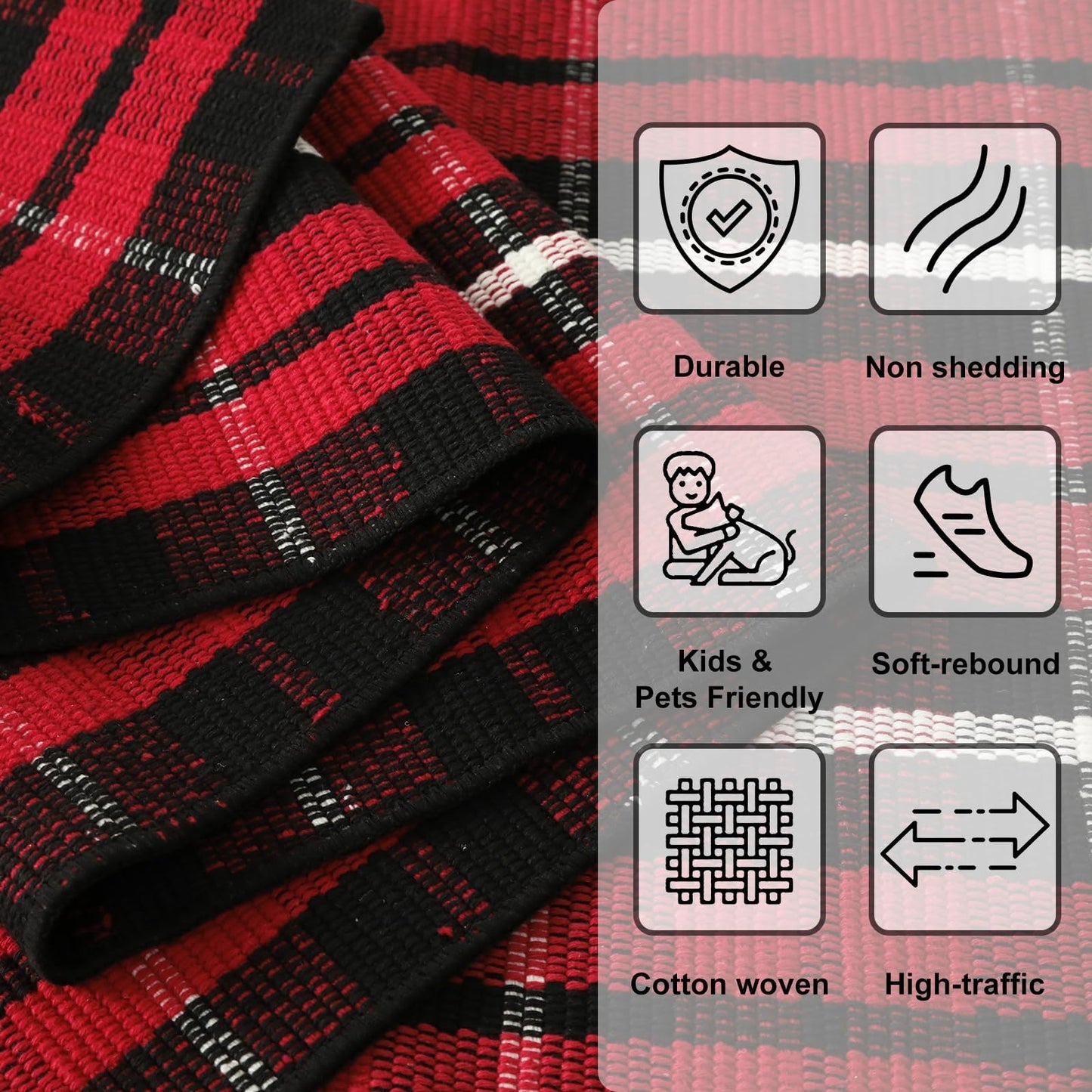 LEEVAN Christmas Outdoor Rug 2x4, Xmas Buffalo Plaid Washable Small Front Porch Door Mat, Black and Red Checkered Entryway Rug, Woven Welcome Doormat for Layered Kitchen Bathroom Holiday Decor Carpet