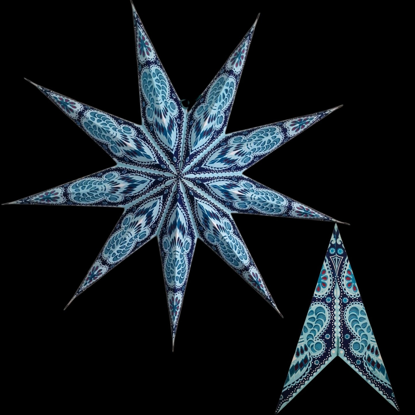 YEPSIO Lantern Lampshade Paper Star Light Shades Large 60cm Hanging Decorations for Christmas Wedding Home Decoration Birthday Party Foldable 9 Pointed Star (Glitter Blue, Purple, Red)