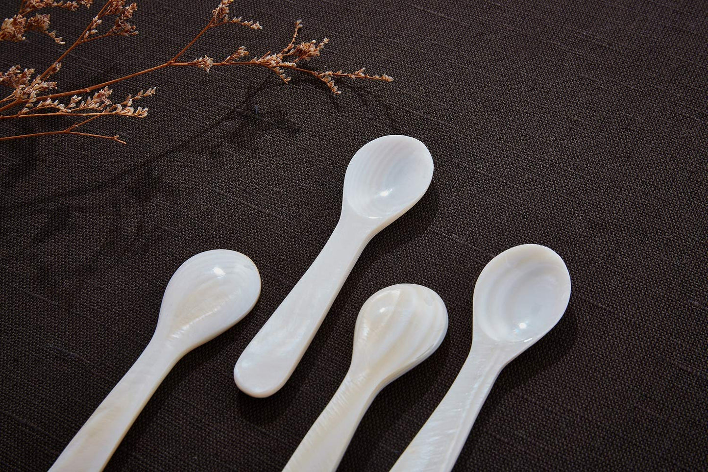 DUEBEL Set of 10 White Mother Pearl 2.75′′ Caviar Spoons Caviar, Egg, Coffee Serving (White, 7x2.1cm)