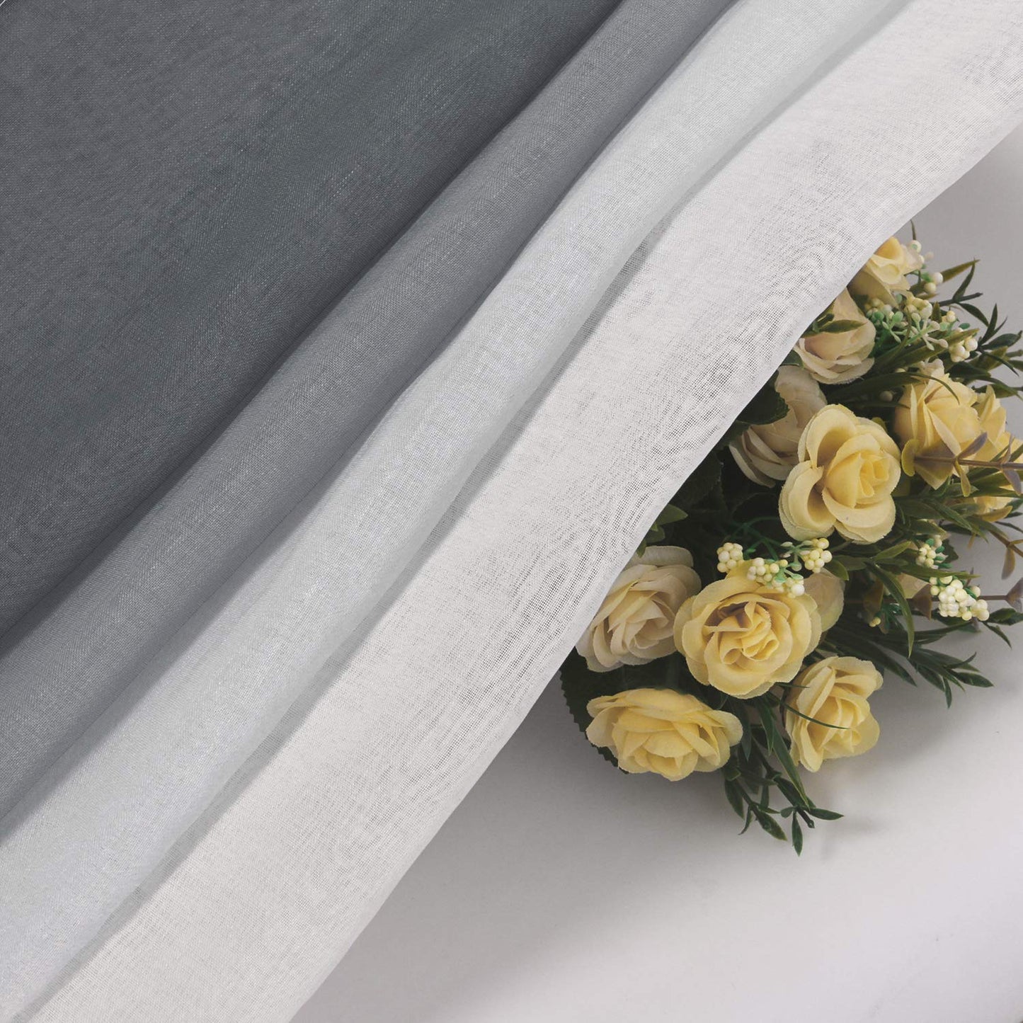 DWCN Grey Faux Linen Ombre Sheer Curtains - Semi Voile Gradient Grommet Top Curtains for Bedroom and Living Room, Set of 2 Window Curtain Panels, 52 x 84 Inches Long