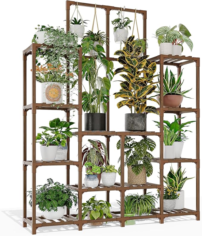 Plant Stand Indoor Outdoor 63" Tall Plant Shelf for Plants 12-Tier Large Plant Sheves for Living Room Heavy Duty Plant Rack Garden Balcony Patio Hanging Planter