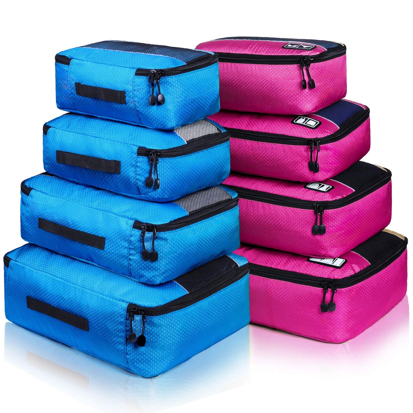Packing Cubes Luggage Bags Organizer Durable Travel Accessories With Clothing Label, 8 Set - Rose/Blue, OneSize