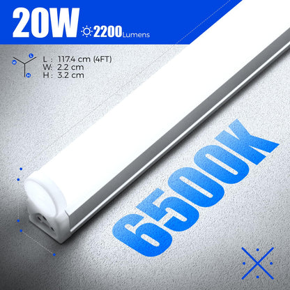 Barrina Led Batten Light 4ft, 6 Packs, T5 Led Tube Lights, 2200lm 6500K Super Bright White LED Garage Lighting, Wall and Ceiling Batten Lights, 20W