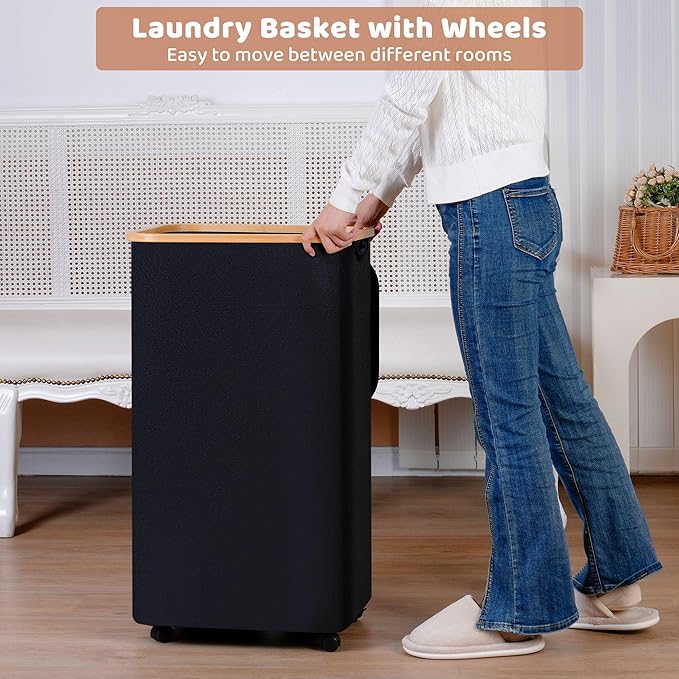 Laundry Basket with Wheels, 110L Black Clothes Hamper