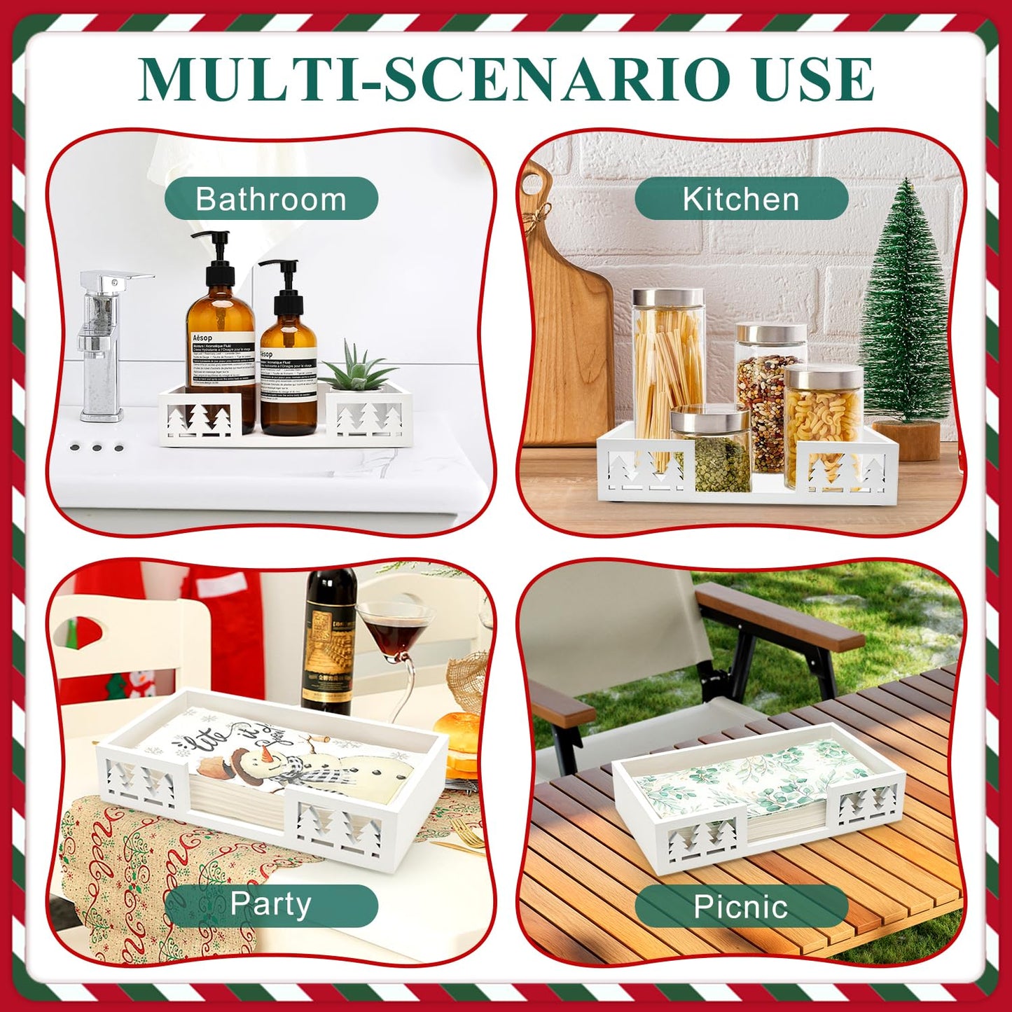 Christmas Paper Towel Holder Kitchen Decor Accessories Gift Decorative Wooden Napkin Holder for Table Bathroom Guest Towels Holder Rustic Wood Holiday Xmas Napkin Holder Disposable Hand Towel Tray