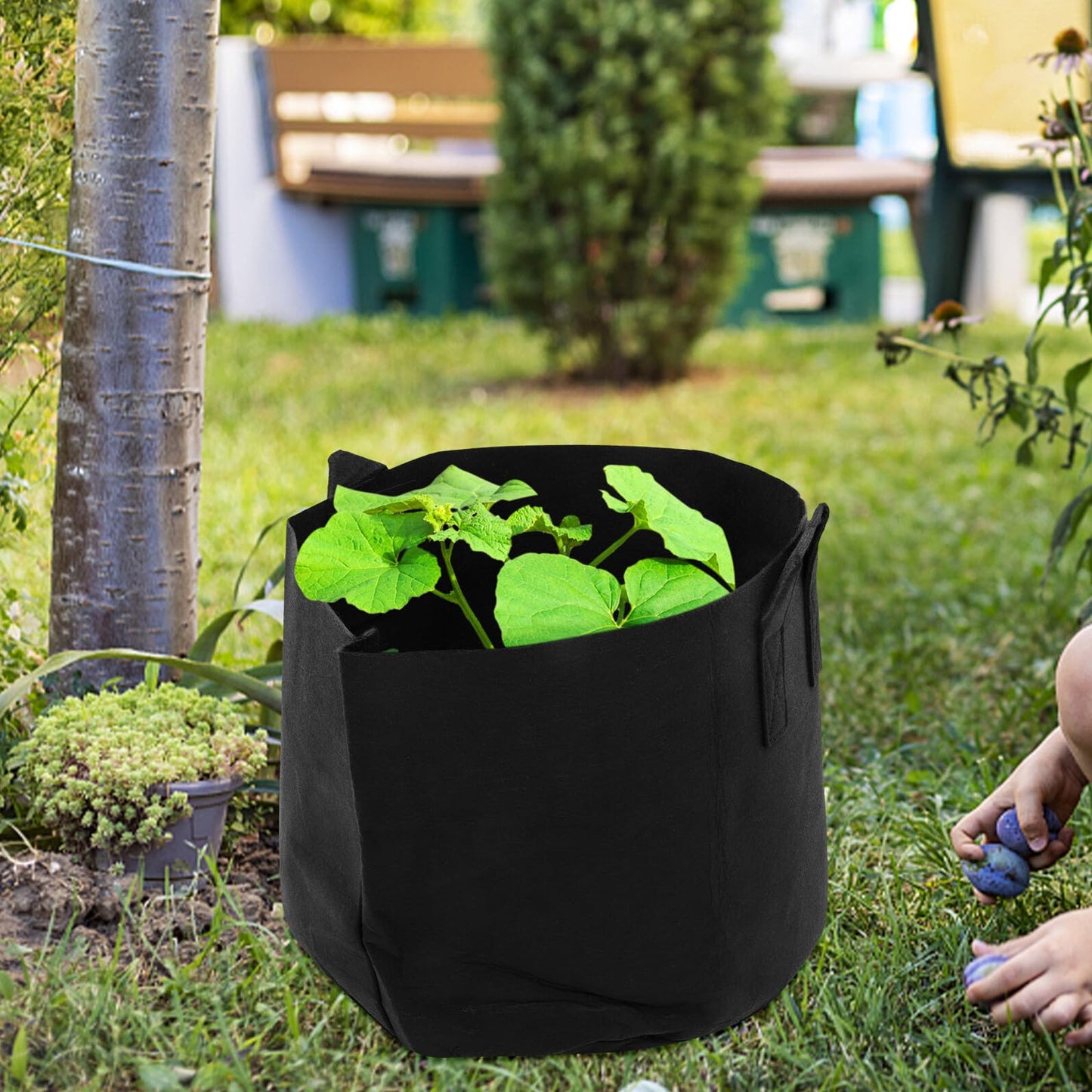 YOSADIER 2pcs 15-Gallon Black Thick Fabric Potato Grow Bags Raised Garden Bed Plant Containers for Outdoor Vegetable and Flower Nursery Gardening