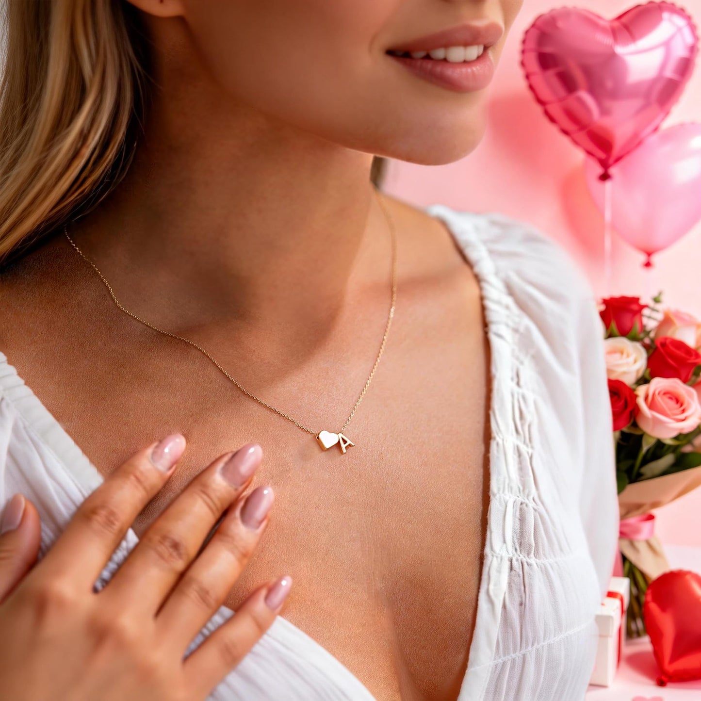 Turandoss Heart Initial Necklaces for Women Trendy, 18K-Gold-Plated Dainty P Heart Tiny Initial Necklaces Letter Jewelry for Women