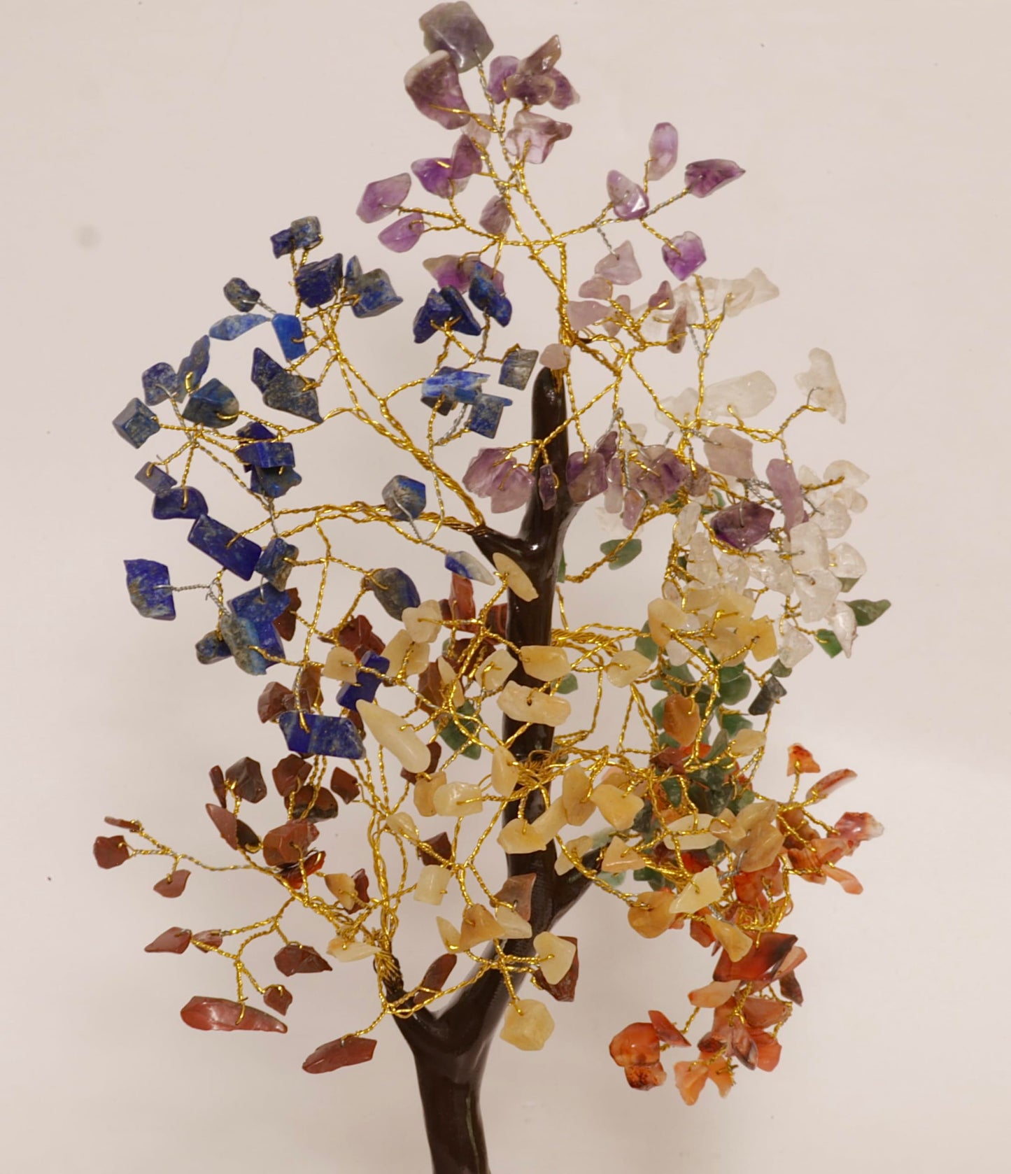 Pristine Gemstones 7 Chakra Tree of Life Crystal Feng Shui: Home and Office Decor. (7 Chaka, Equilibrium, Resin Trunk, Wood Base, 250 Chips). February, April, and July Birthstones.