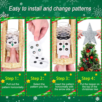 Christmas Tree Topper Projector Lights with 6 Projection Modes, Sliver Star Christmas Tree Topper with Built-in LED Projector, Dynamic Projection for Christmas Party Holiday Decoration