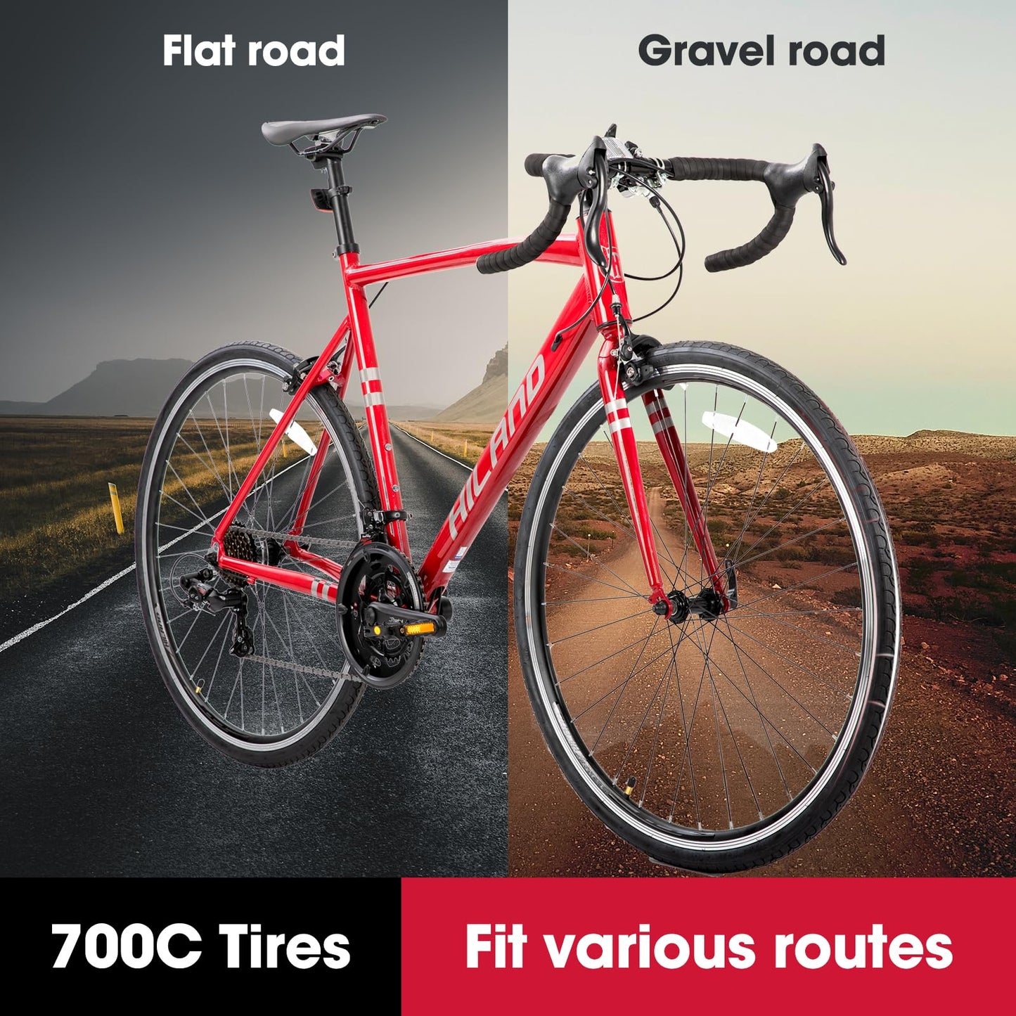 HH HILAND 700c Road Bike 14 Speed, Aluminum Frame Racing Bike, City Commuter Bicycle for Men Women
