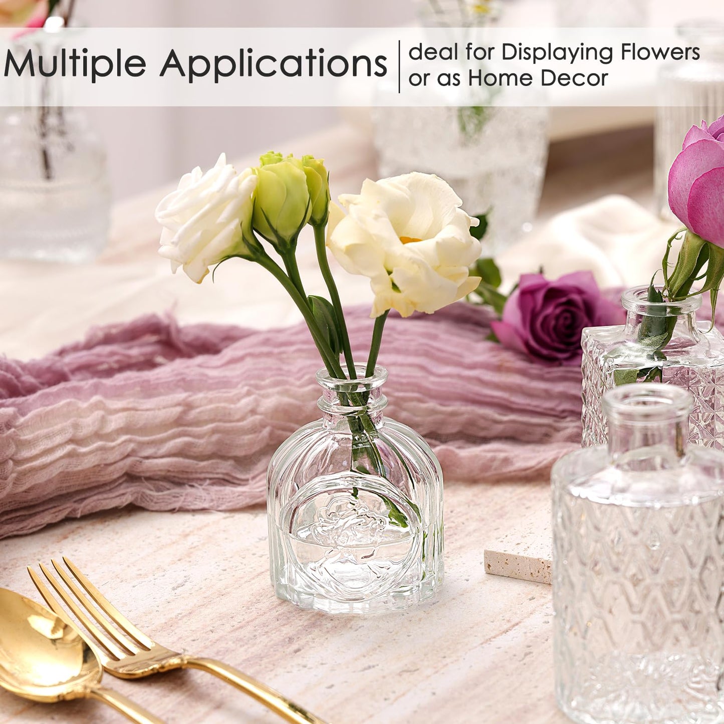 12 Pcs Glass Bud Vase Set, Small Glass Vases for Flowers, Mini Clear Bud Vases for Centerpieces, Wedding, Home, Office and Table Decoration, Clear