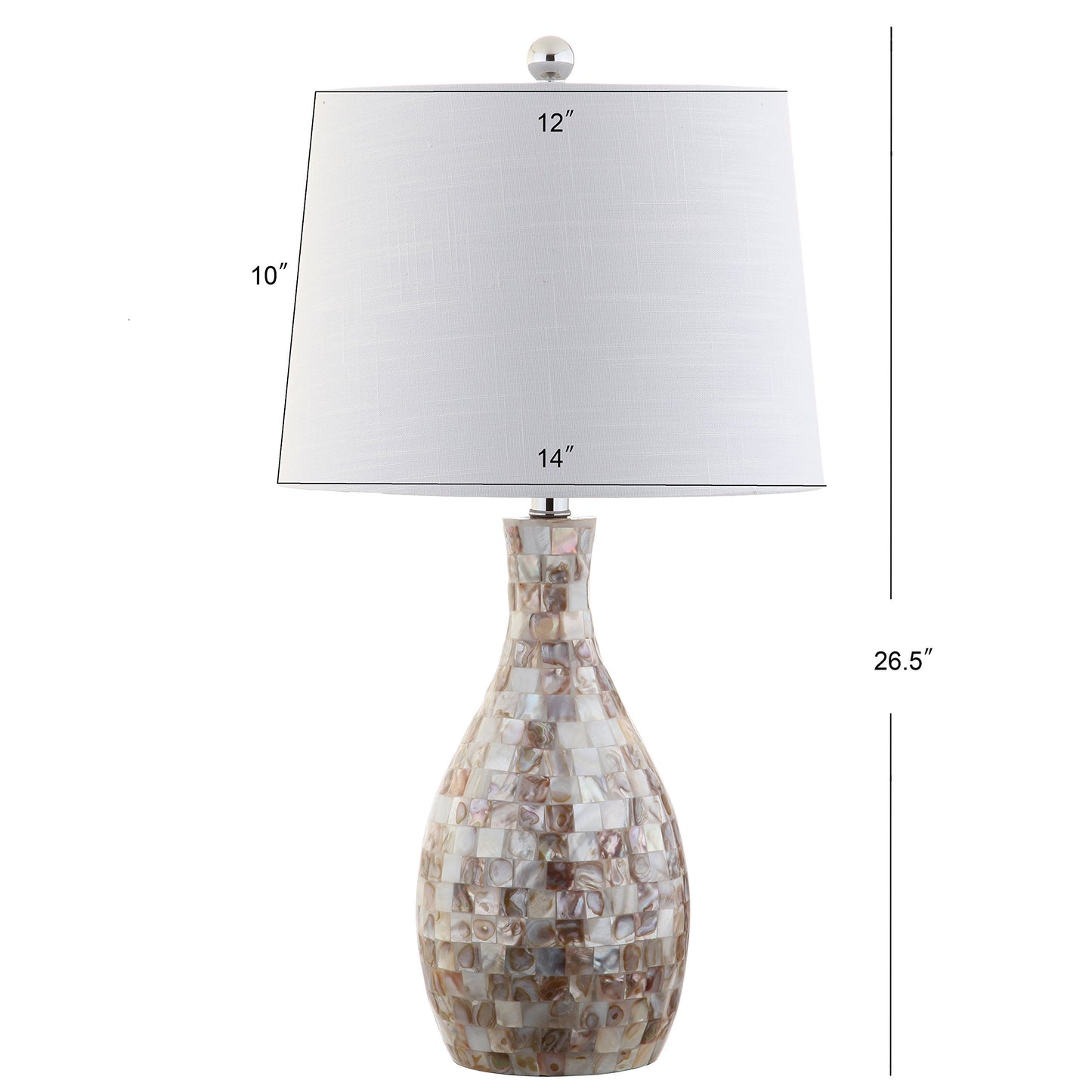 JONATHAN Y 26.5" Ivory Beige Mosaic Seashell LED Table Lamp for Living Room Bedroom Nightstand, Coastal Capiz Shell Base with White Linen Drum Shade, LED Bulb Included JYL1054A