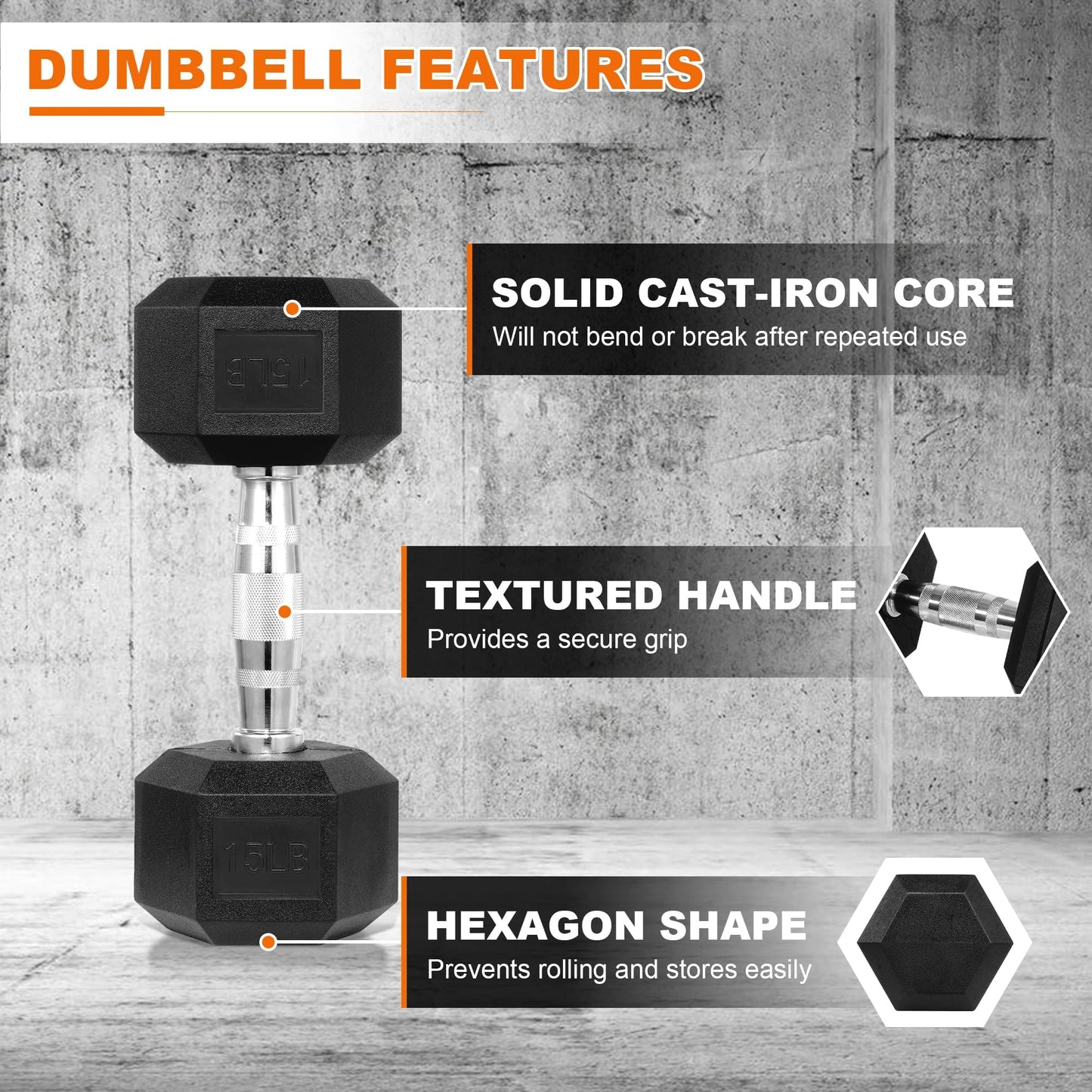 Fitvids Fitvids Rubber Coated Hex Dumbbell Weight Set and Storage Rack, 100LBS, 150LBS or 200LBS Set, 5-20 lbs, 5-25 lbs, 10-30 lbs Pairs