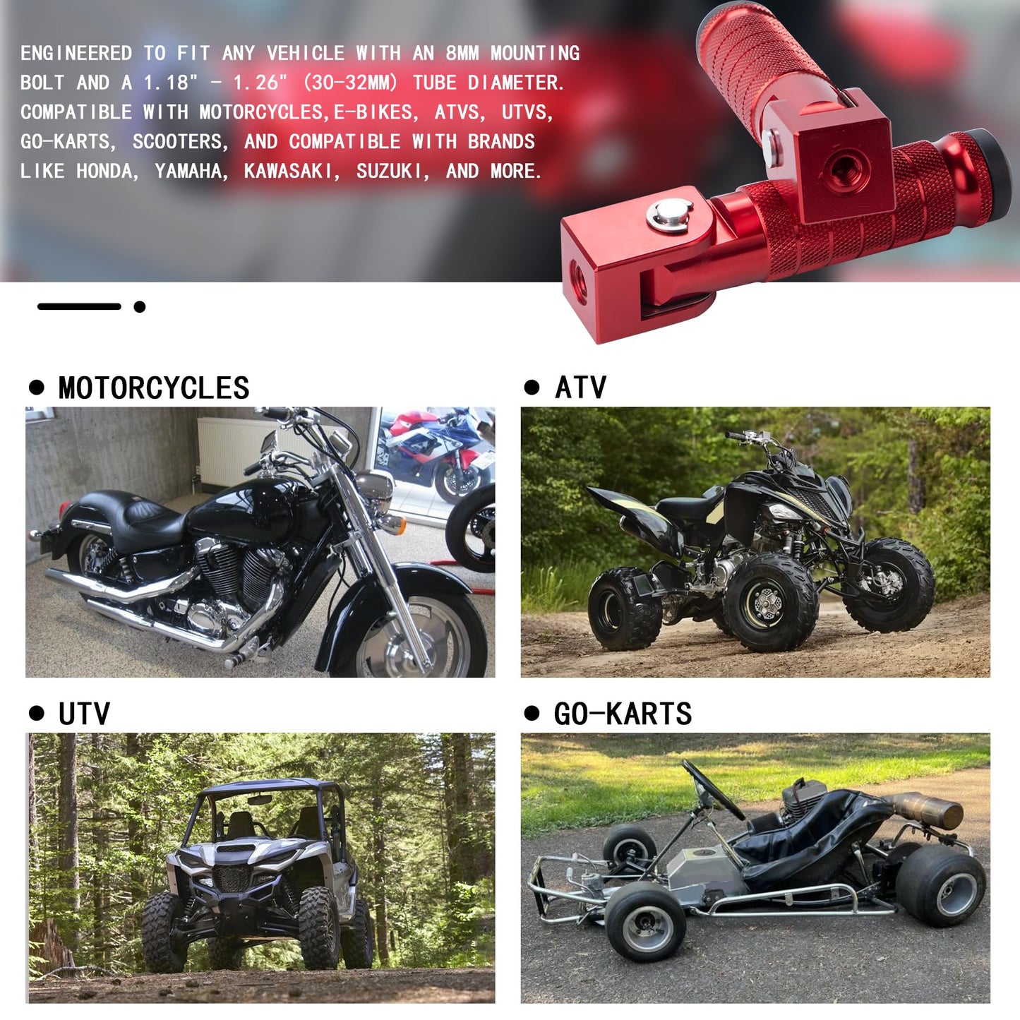 Universal 8mm Foot Pegs 90 Degree Foldable Motorcycle Footpegs CNC Anti-Skid Footrest compatible with Honda Yamaha Aprilia Suzuki Electric Car Motorbike Mini Bike Dirt Pit Bike Passenger Pedal （RED）