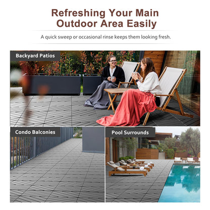 EchoDeck Interlocking Deck Tiles,36 Pack Patio Tiles Outdoor Interlocking All Weather,Patio Deck Tiles,12"x12",Diagonal,Sturdy Base,Highly Durable,Stylish,Non-Slip,Faster-Drying,Efficient,Dark Grey