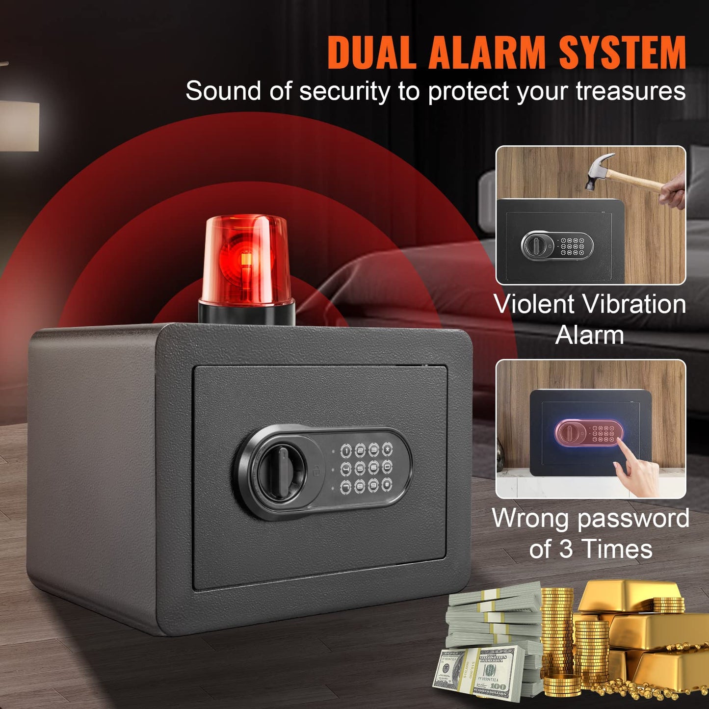 VEVOR Safe Box with Digital Keypad and 2 Keys, 0.5 Cubic Feet, Steel Security, Cabinet with Fire-proof Bag, Protect Cash, Gold, Jewelry, for Home, Hotel,13.8"Wx9.8"Dx9.8"H