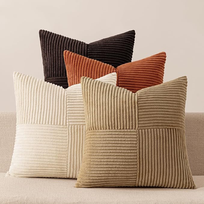 MIULEE Brown Beige Throw Pillow Covers 20x20 Inch Set of 4 Boho Farmhouse