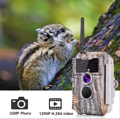 BLAZEVIDEO 2-Pack Wireless Trail Camera WiFi Stealth Camouflage Game & Wildlife Cameras Night Vision for Hunting 32MP 1296P Wildlife Deer Camera No Flash Motion Activated IP66 Waterproof & Time Lapse