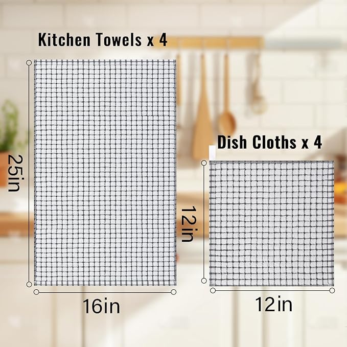 Homaxy Kitchen Towels and Dishcloths Set, 16 x 25 and 12 x 12 Inches, Super