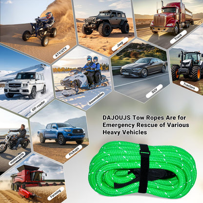 DAJOUJS Kinetic Recovery Tow Rope 7/8" x 30ft Tow Strap 48500lbs Snatch Strap with 2Pcs Soft Shackles 56000lbs Break Strength Heavy Duty Kinetic Towing Rope for Truck ATV UTV Offroad Recovery Rope Kit