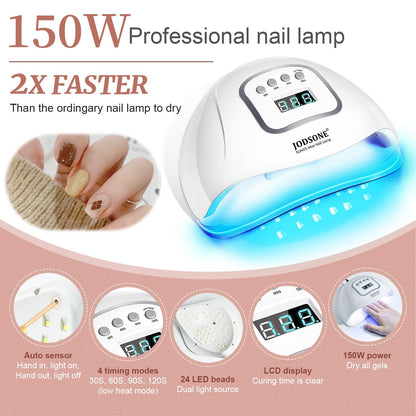 JODSONE Gel Nail Polish Kit with U V Light 32 Colors Gel Polish Nail + 4 Functional Adhesive Bottles Kit Soak Off Manicure Tools Gifts for Women