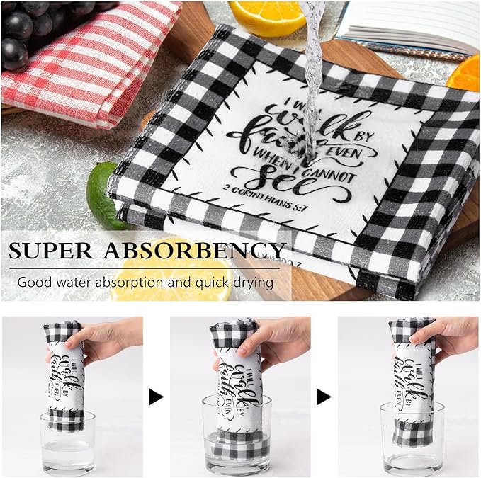 R HORSE 5Pcs Religious Christian Kitchen Dish Towel Black and White Check