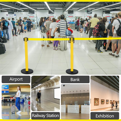 Therwen 6 Pack Heavy Duty Crowd Control Stanchions 9.8 ft Stainless Steel Stanchion Set with Safety Barrier Post Retractable Belt and Sign Holder Crowd Control Barrier(Yellow Belt, Yellow)