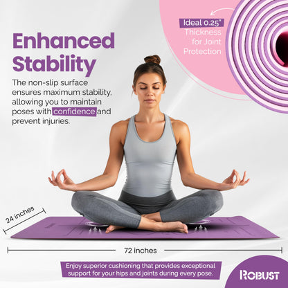 Robust Non-Slip Yoga Mat with Strap, 1/4" Thick TPE Eco-Friendly Workout Mat for Yoga with Position Lines and Texture Surface, Gym Mat for Women, Men, Pilates and Exercises Anti-Tear Sweat-Proof Exercise Mat