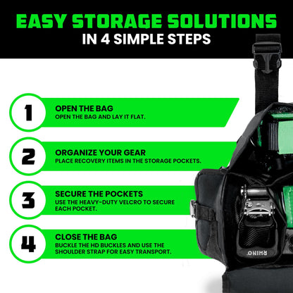 Rhino USA Recovery Gear Storage Bag (Black) - Ultimate Recovery Kit Bag for Organization in Your Vehicle - Use With Your Tow Strap, Shackles, Snatch Block or Anything You Desire - Guaranteed For Life!