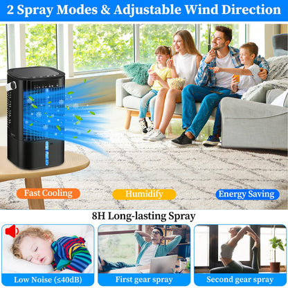 Upgraded Portable Air Conditioners- Evaporative Air Cooler,Portable AC with 3 Wind Speed & Mist, Mini Cooling Fan Personal Air Conditioner with 7 Night Light & 2-4H Timer for Bedroom Office Home-Black