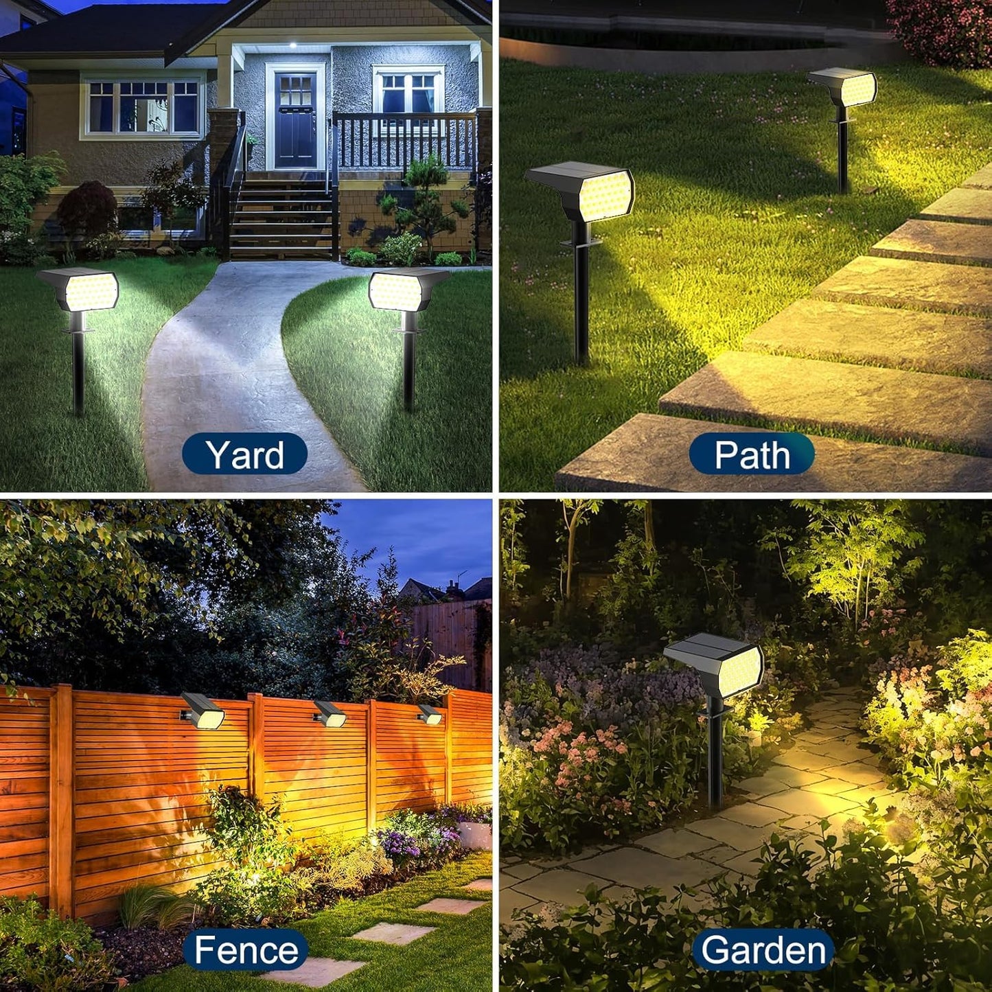 Solar Spot Lights Outdoor Waterproof, 3 Modes Landscape Spotlights, Dusk to Dawn Solar Powered Flood Wall Lights for Outside, Solar Garden Lights for Yard Porch (4PACK)