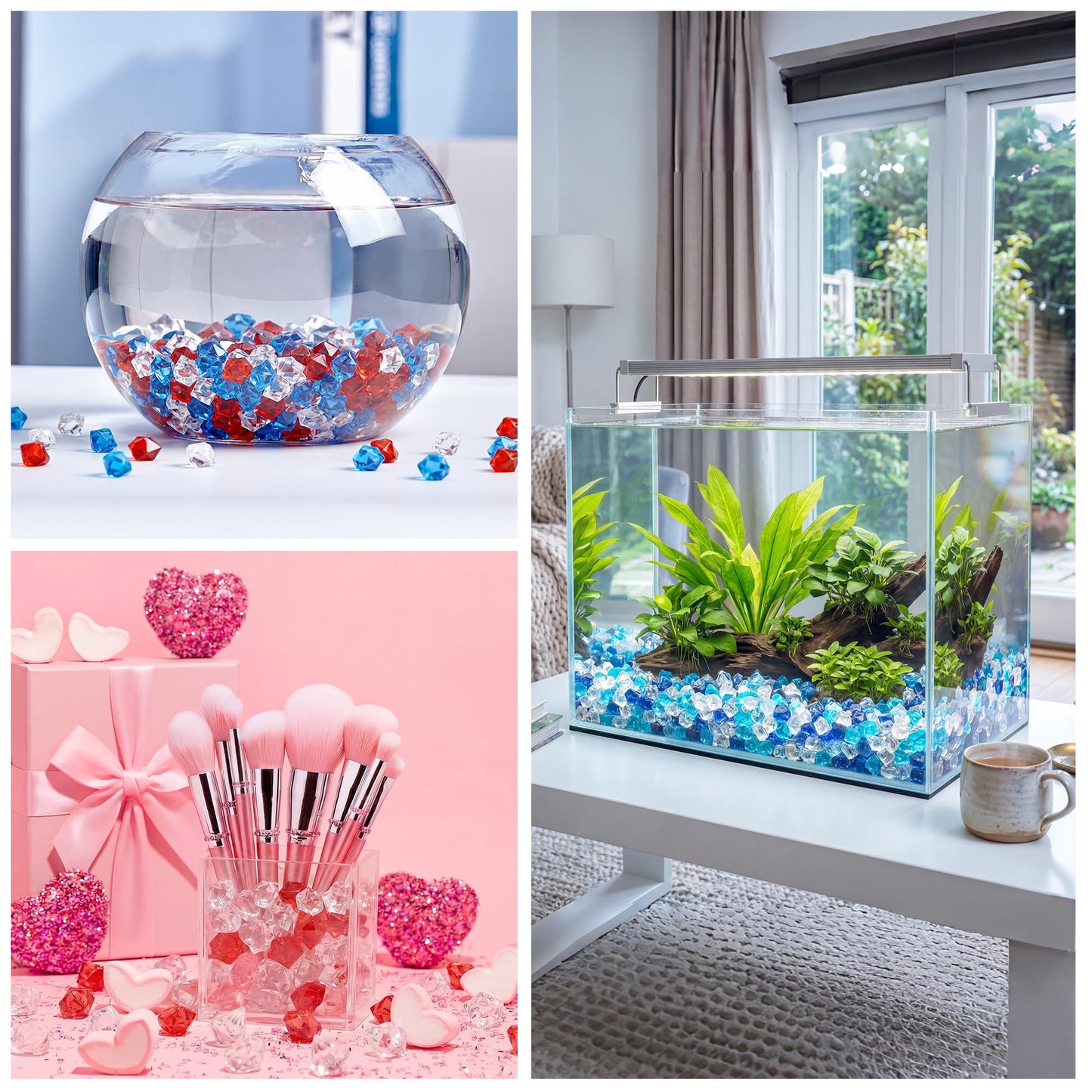 LAIDANLA 500PCS Mix Blue Acrylic Gems Vase Fillers Fake Ice Crushed Rock Crystals Faux Diamond for DIY Craft Table Scatters Party Centerpieces Wedding Aquarium Fish Tank Decor Accessories