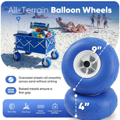 Sekey Heavy Duty Beach Wagon with 9" Wide Balloon Wheels, 600 lbs Capacity, 200L Large Foldable Wagon Cart, Adjustable Handle, All-Terrain Utility Cart for Beach Trips, Sports, and Outdoor Activities